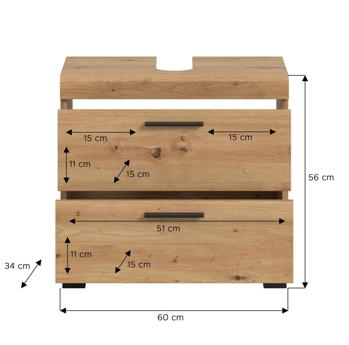 Waschbeckenunterschrank Scout Eiche Artisan - Schwarz/Eiche Artisan, Trend, Holzwerkstoff/Kunststoff (60/56/34cm) - MID.YOU