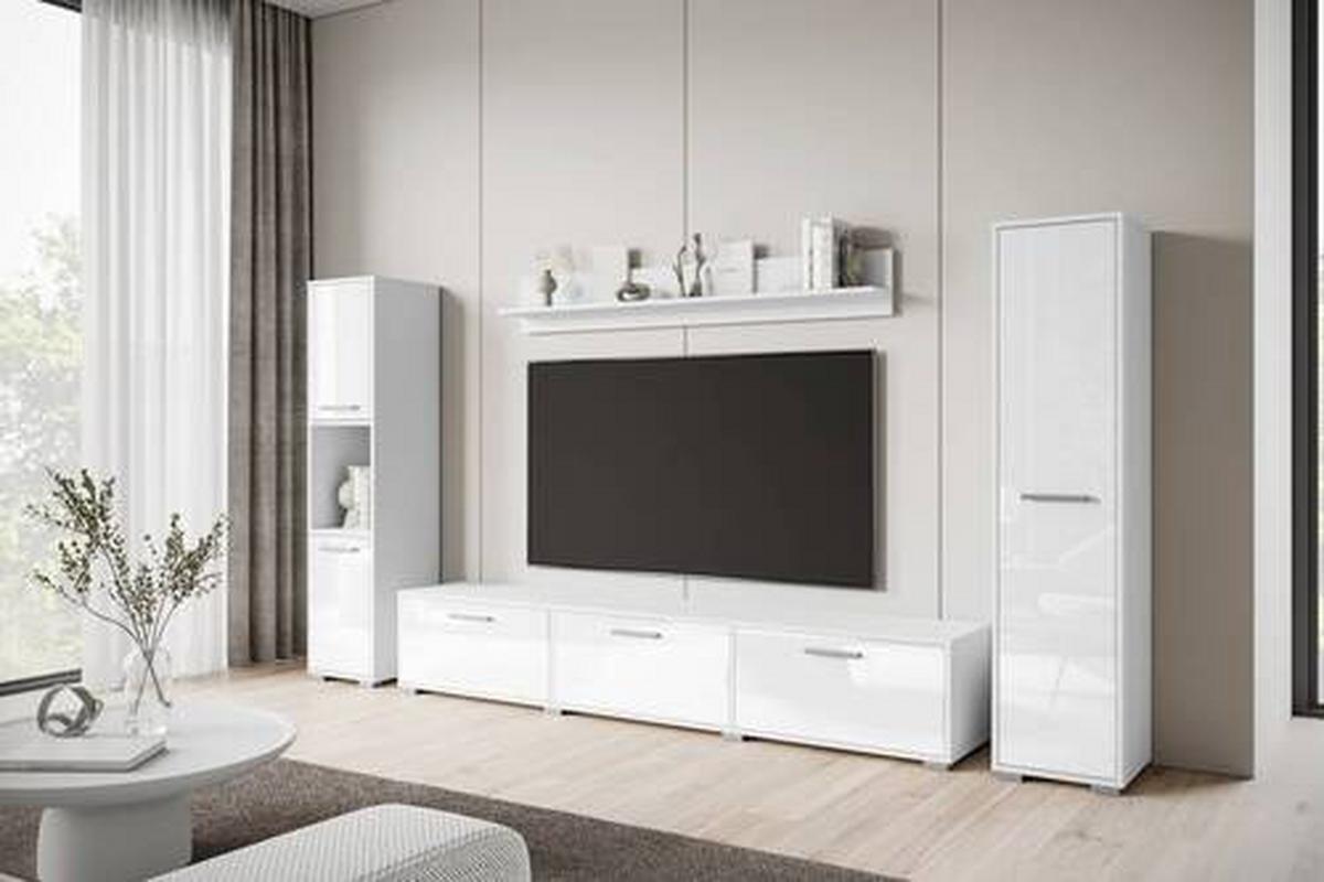 Dnevni Regal Bogota Xl, Bela, Visoki Sijaj, 4-Delno - siva/bela, Basics, umetna masa/leseni material (240/130/31cm) - MID.YOU