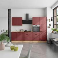 Küchenblock Easytouch High m. Geräten Dunkelrot - Eichefarben/Schwarz, MODERN, Holzwerkstoff/Metall (300cm) - Nobilia