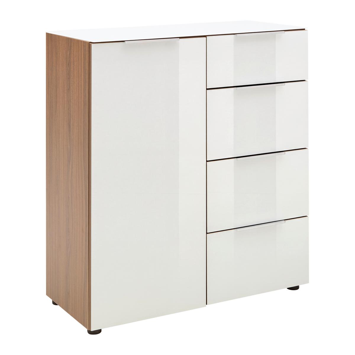 Kommode Siena Weiß/Nussbaumfarben - Silberfarben/Nussbaumfarben, MODERN, Glas/Holzwerkstoff (135/99/40cm) - Mömax