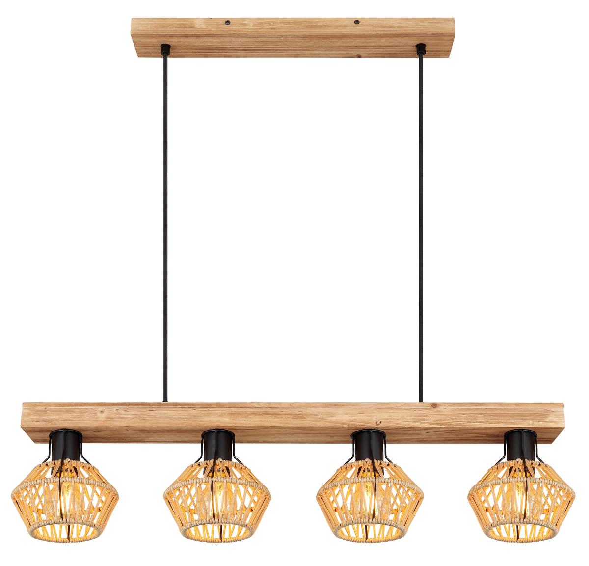Hängeleuchte Valli in Natur/Schwarz max. 60 Watt - Dunkelbraun/Schwarz, Natur, Naturmaterialien/Metall (80/16/120cm) - Globo