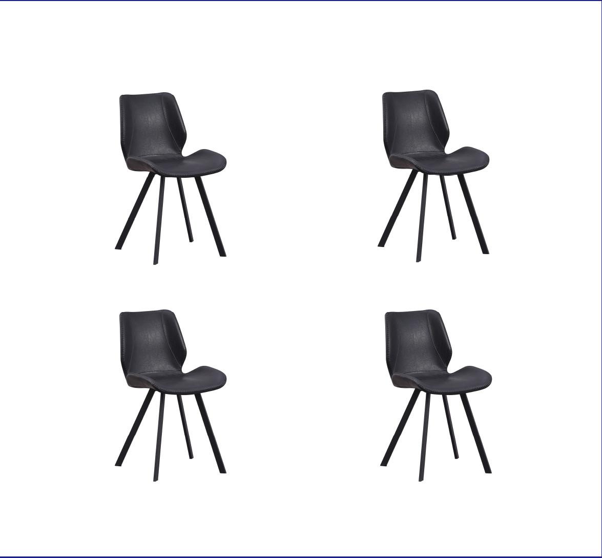 Stuhl-Set Barona 4er-Set Schwarz Lederlook - Schwarz, MODERN, Textil/Metall (44/80/55cm) - MID.YOU