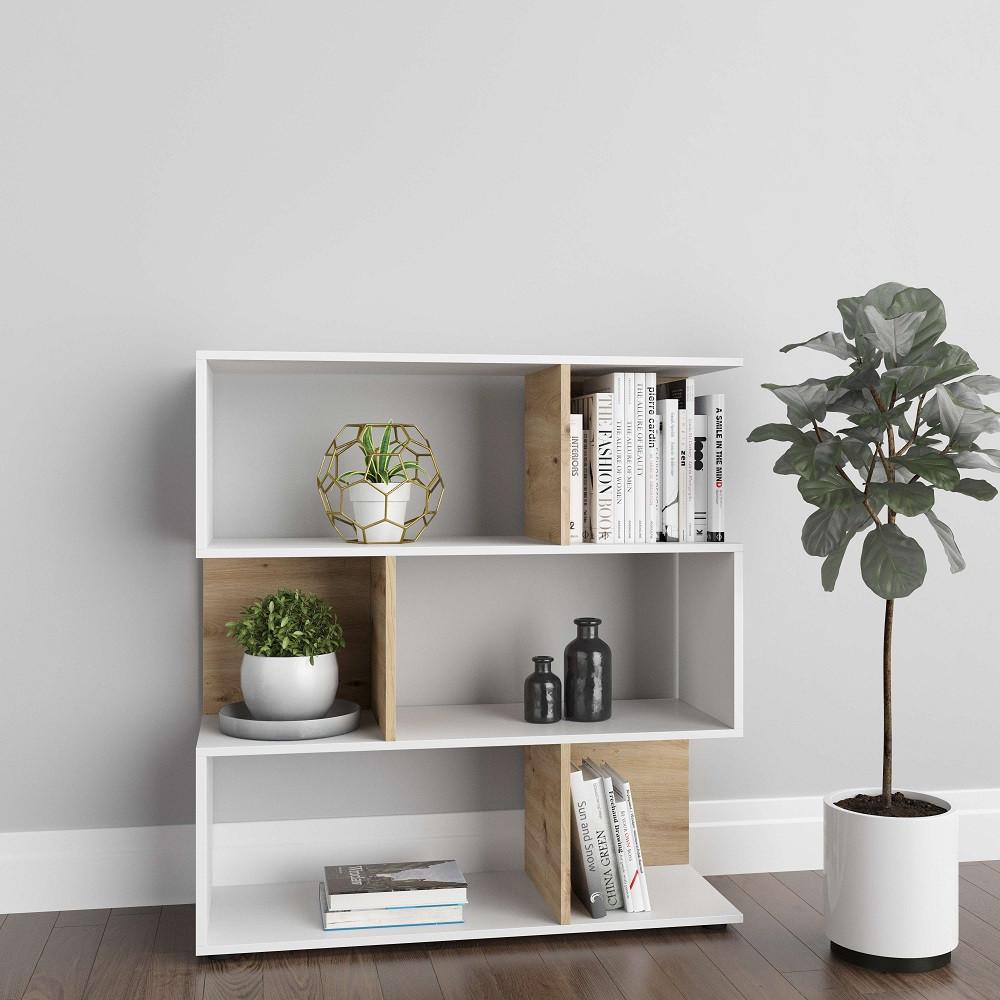 Regal Shelfy 6 Fächer ca. 103x110 cm Weiß/Eiche - Weiß/Eiche Artisan, MODERN, Holzwerkstoff (103/110/36cm) - MID.YOU