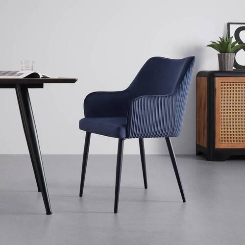 Armlehnstuhl Caria Blau Samt Gepolstert - Blau/Schwarz, MODERN, Holz/Textil (57/89/60cm) - Bessagi Home