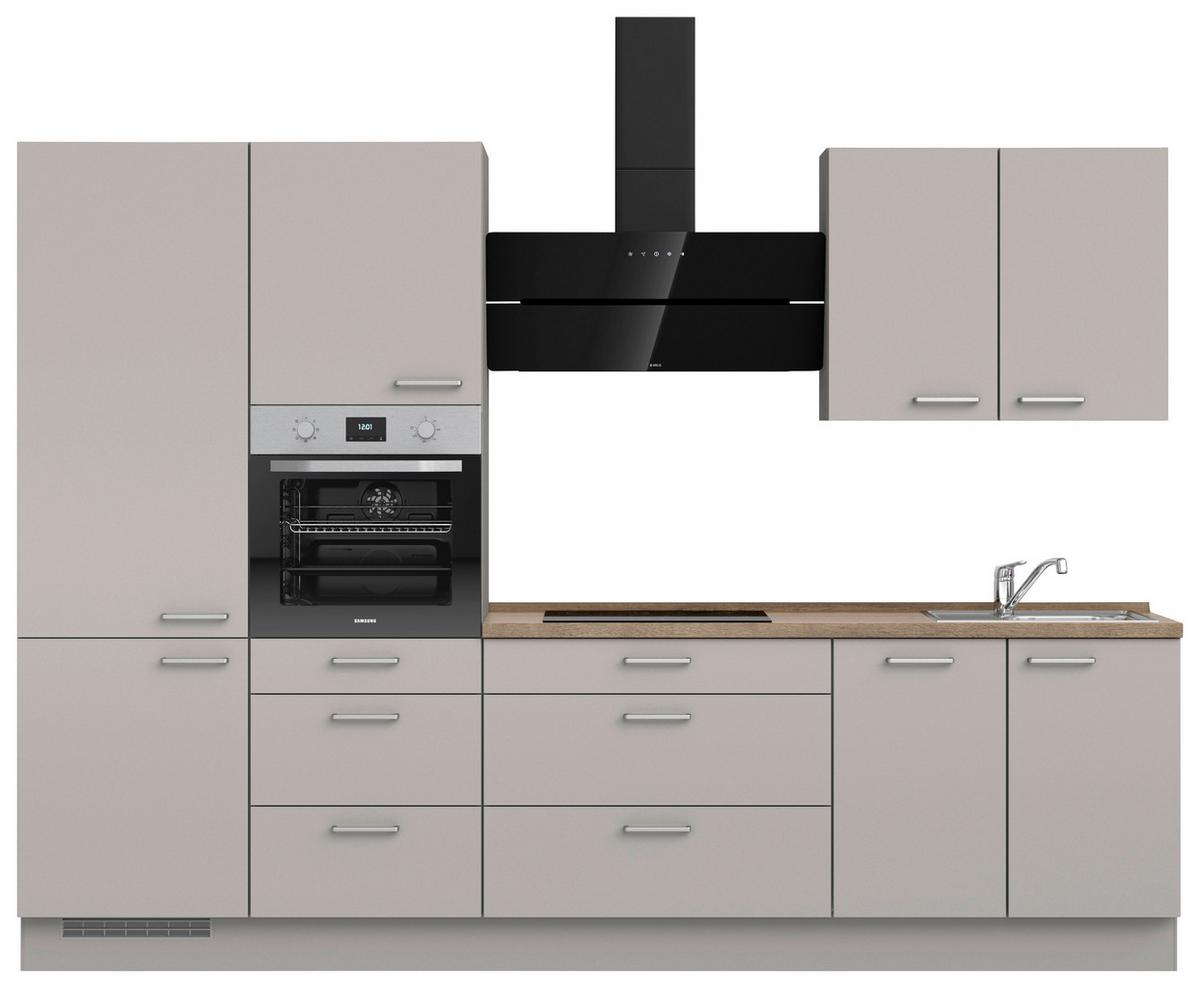 Küchenblock Touch High m. Geräten Grau - Eiche dunkel/Edelstahlfarben, MODERN, Holzwerkstoff/Metall (300cm) - Nobilia