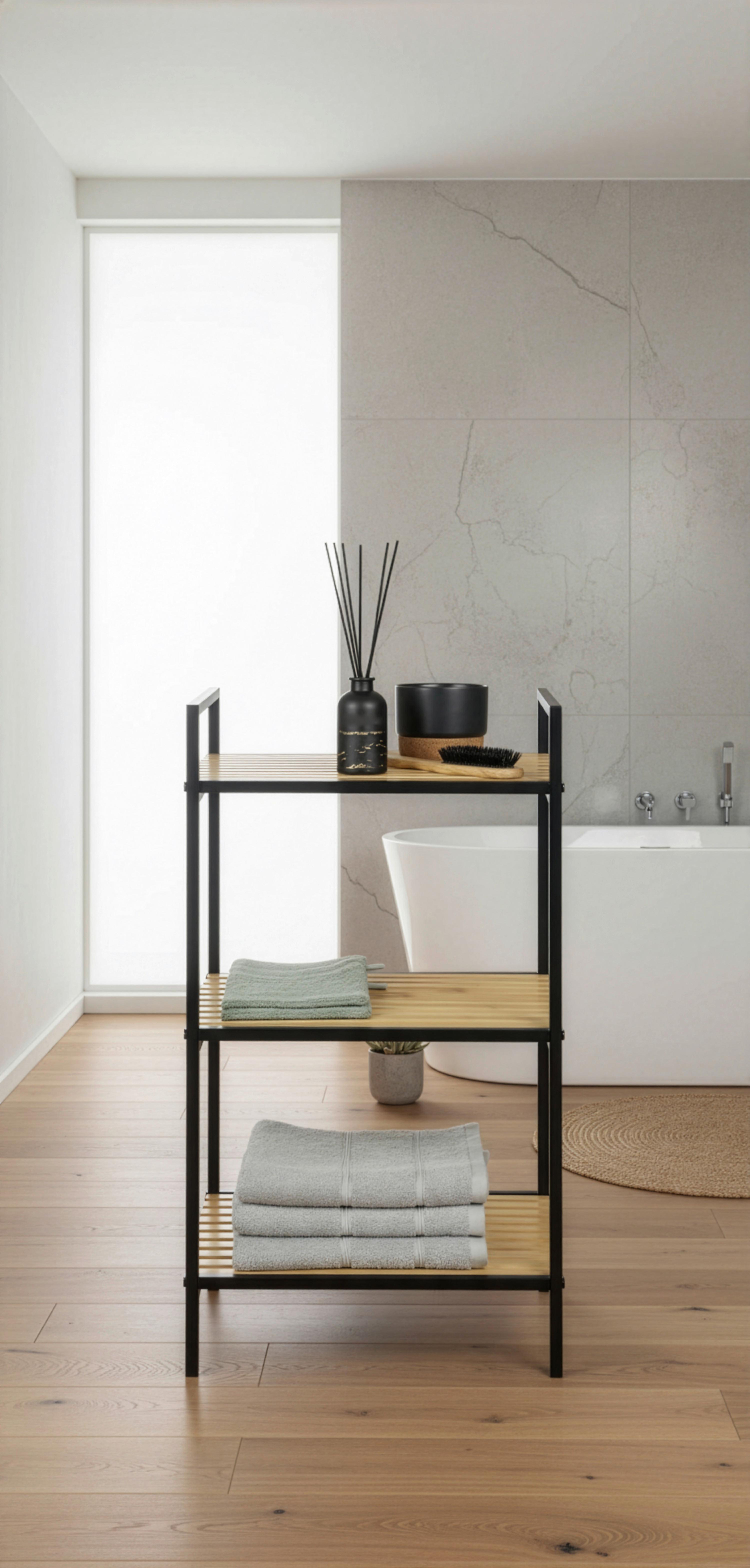 HYLLA AZRA II -SB- - svart/naturfärgad, Modern, metall/naturmaterial (39/70/32,5cm) - Mömax