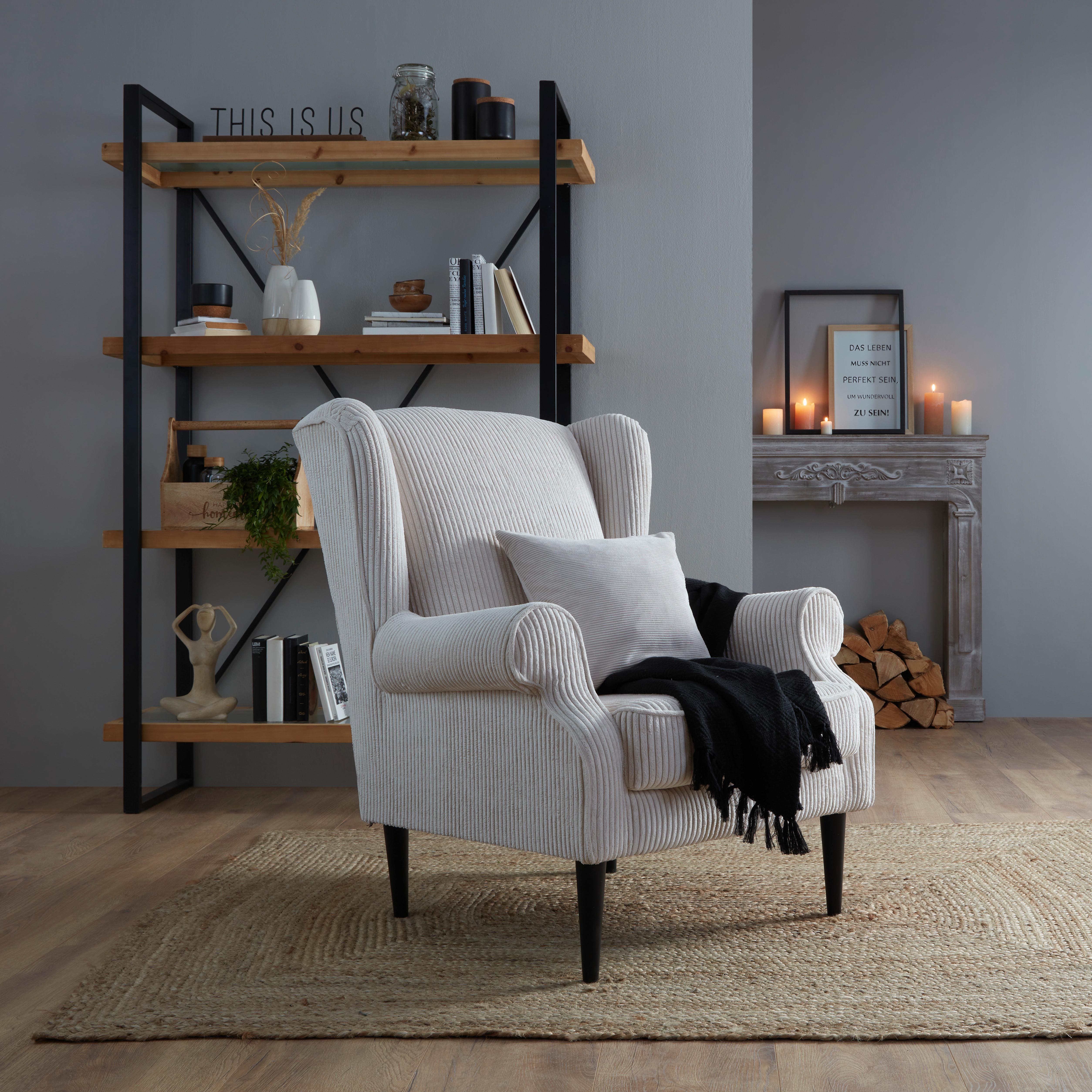 Ohrensessel Viola in Beige - Beige/Schwarz, Holz/Textil (82/95/85cm) - Mömax