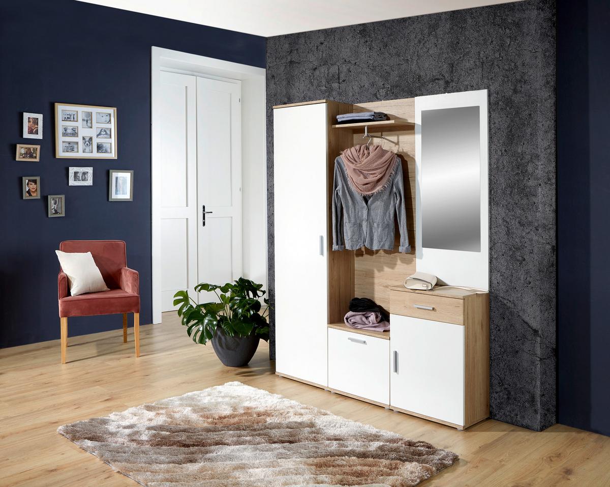 Ansamblu hol Mia - alb/culoare lemn stejar, Modern, sticlă/material pe bază de lemn (150/190/29cm) - Modern Living