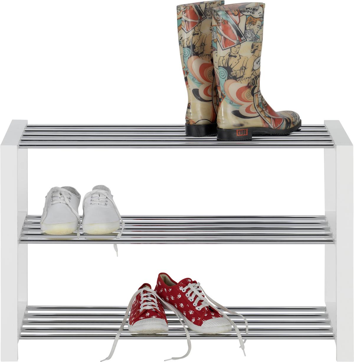 REGAŁ NA BUTY MARIELLA - biały/kolor chromowy, Design, materiał drewnopochodny/metal (80/50/30cm) - Carryhome