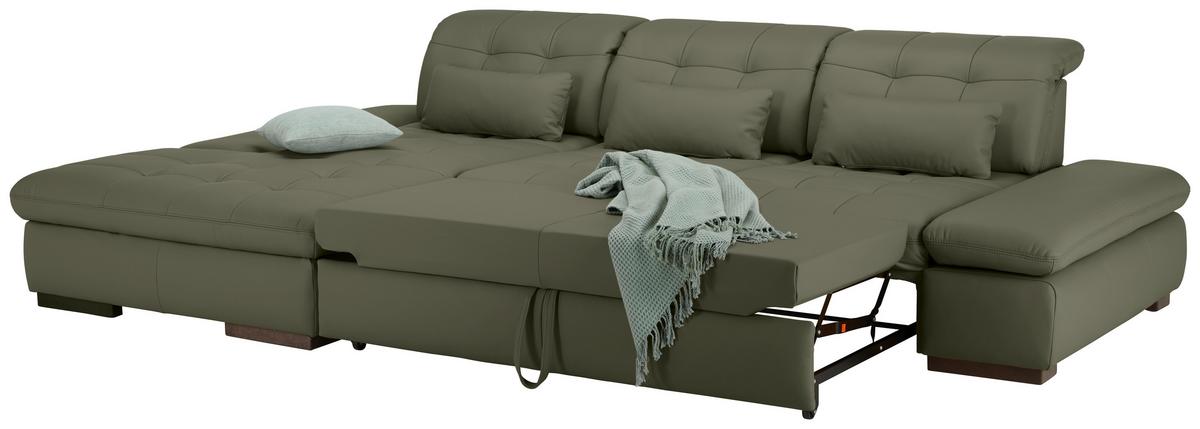 Wohnlandschaft Sanfino Leder Anthrazit - Chromfarben/Anthrazit, KONVENTIONELL, Leder/Metall (199/79-96/305cm) - Premium Living