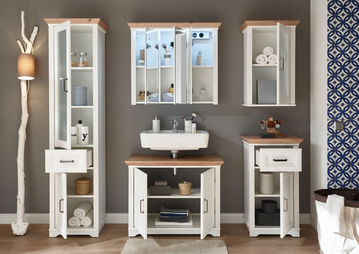 SZAFKA Z LUSTREM JASMIN - kolor dębowy/kolor piniowy, Basics, materiał drewnopochodny/szkło (82,5/74/25cm) - Livetastic