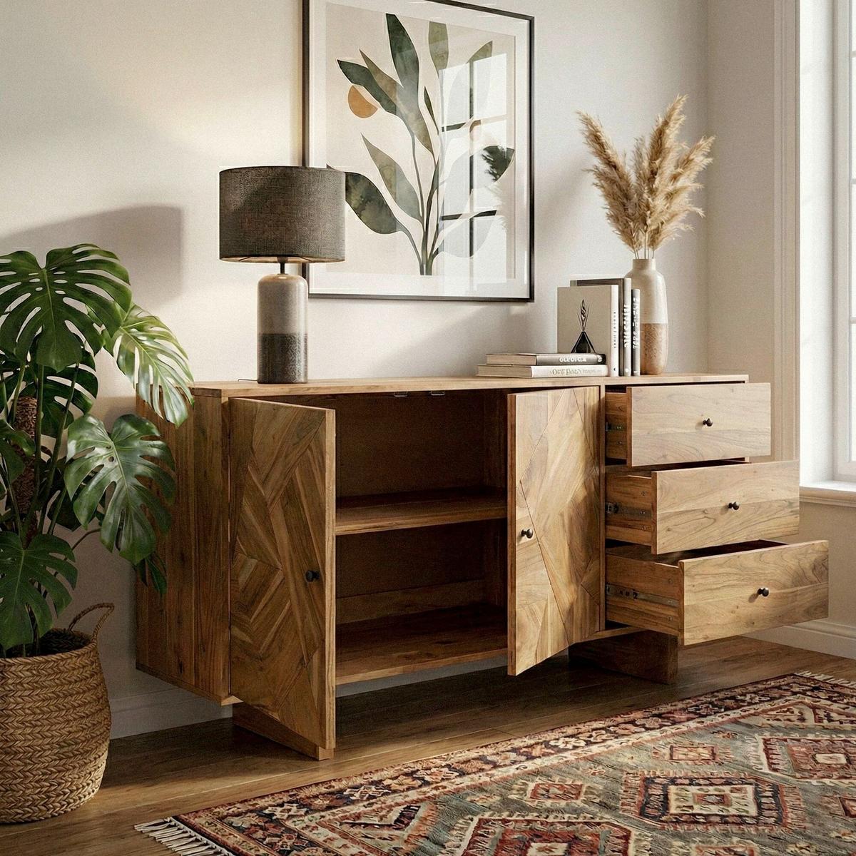 Sideboard Wl7.597 - Schwarz/Akaziefarben, Design, Holz/Metall (150/75/45cm) - Livetastic