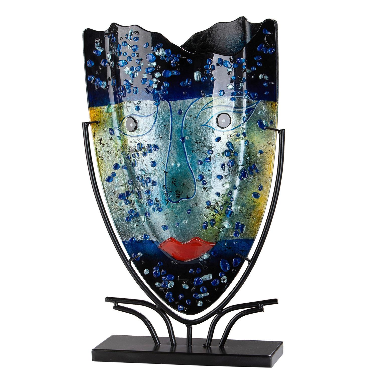 Bodenvase Magic Blau/Schwarz - Blau/Schwarz, Basics, Glas/Metall (30/49/10,5cm)