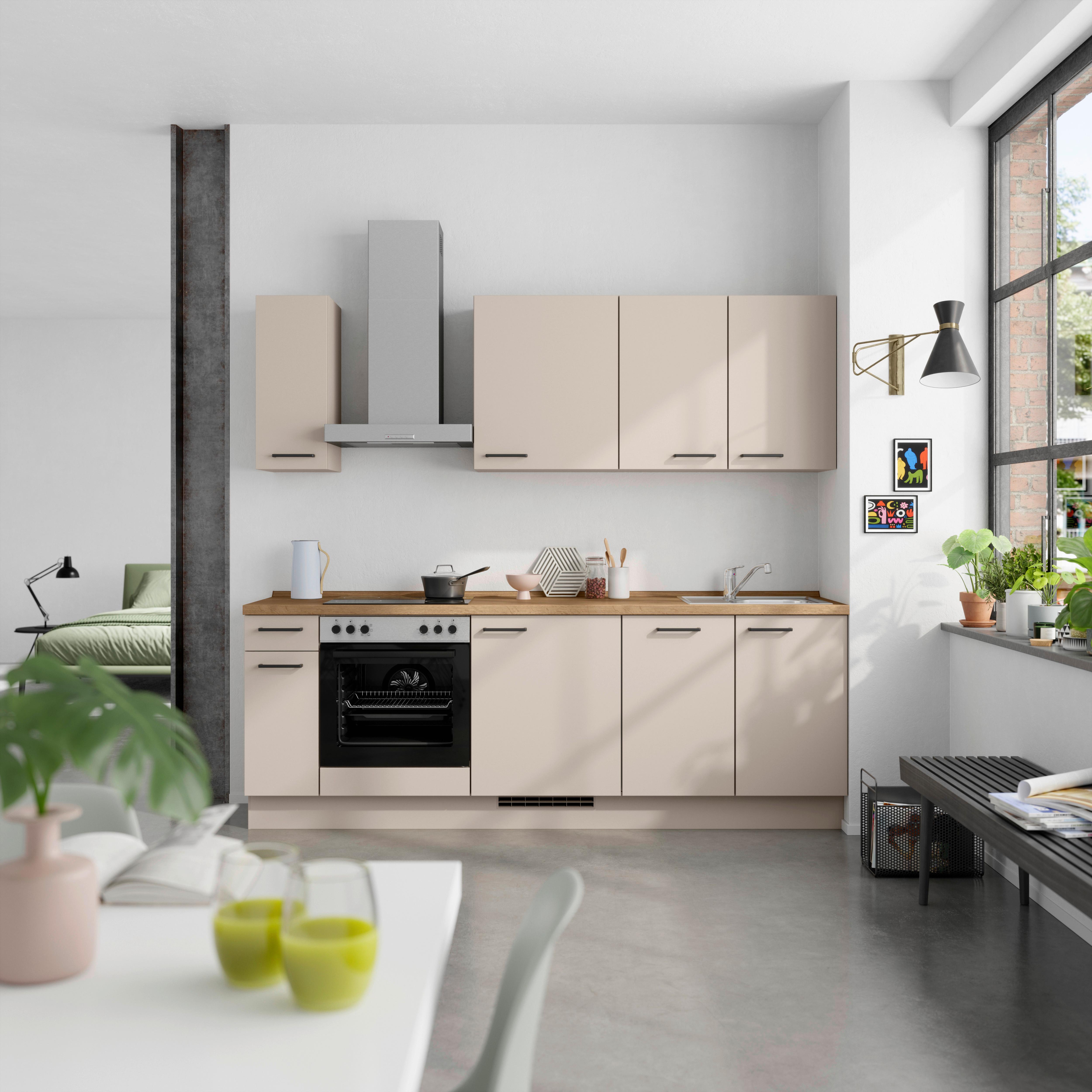 Küchenleerblock Easytouch Low o. Geräte Sandfarben - Sandfarben/Eichefarben, MODERN, Holzwerkstoff/Metall (240cm) - Nobilia