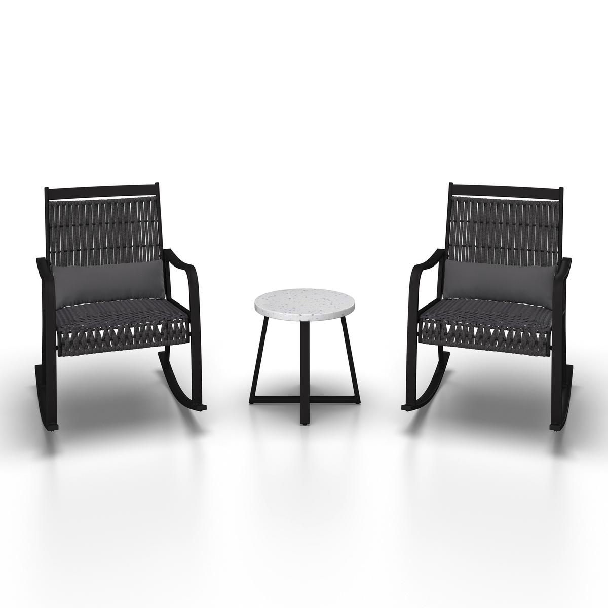 Balkonset Mathilda Dunkelgr. Metall/Outdoorstoff +Abdeckung - Dunkelgrau/Schwarz, MODERN, Kunststoff/Textil - Bessagi Garden