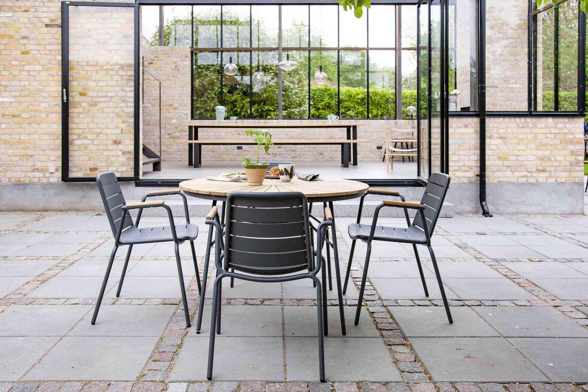 Gartentisch Ellen Anthrazit/Teak - Anthrazit/Teakfarben, KONVENTIONELL, Holz/Metall (110/110/74cm) - Gardenson
