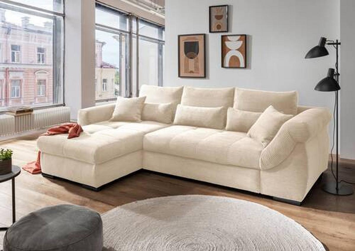 Wohnlandschaft Frederico Beige Cord - Beige/Schwarz, MODERN, Holz/Textil (188/302cm) - MID.YOU