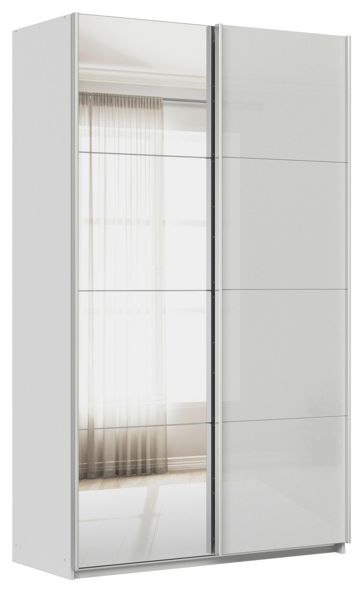 Ormar S Kliznim Vratima Feldkirch - siva visoki sjaj/srebrne boje, Moderno, staklo/drvni materijal (136/229/62cm) - Modern Living