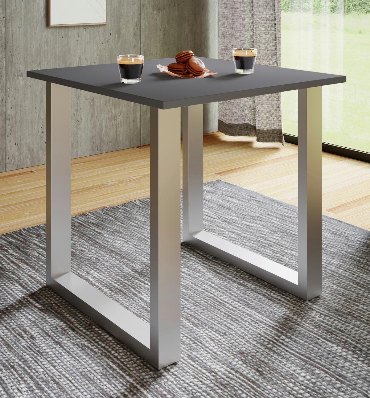 TABLE XONA - anthracite/couleur argentée, Design, métal/matériau de bois (80/80/76cm) - MID.YOU