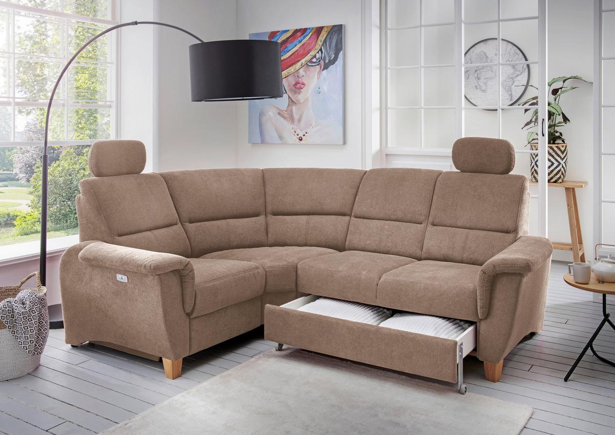 Wohnlandschaft Parole Hellbraun Struktur - Hellbraun/Wildeiche, KONVENTIONELL, Holz/Textil (186/237cm) - Livetastic