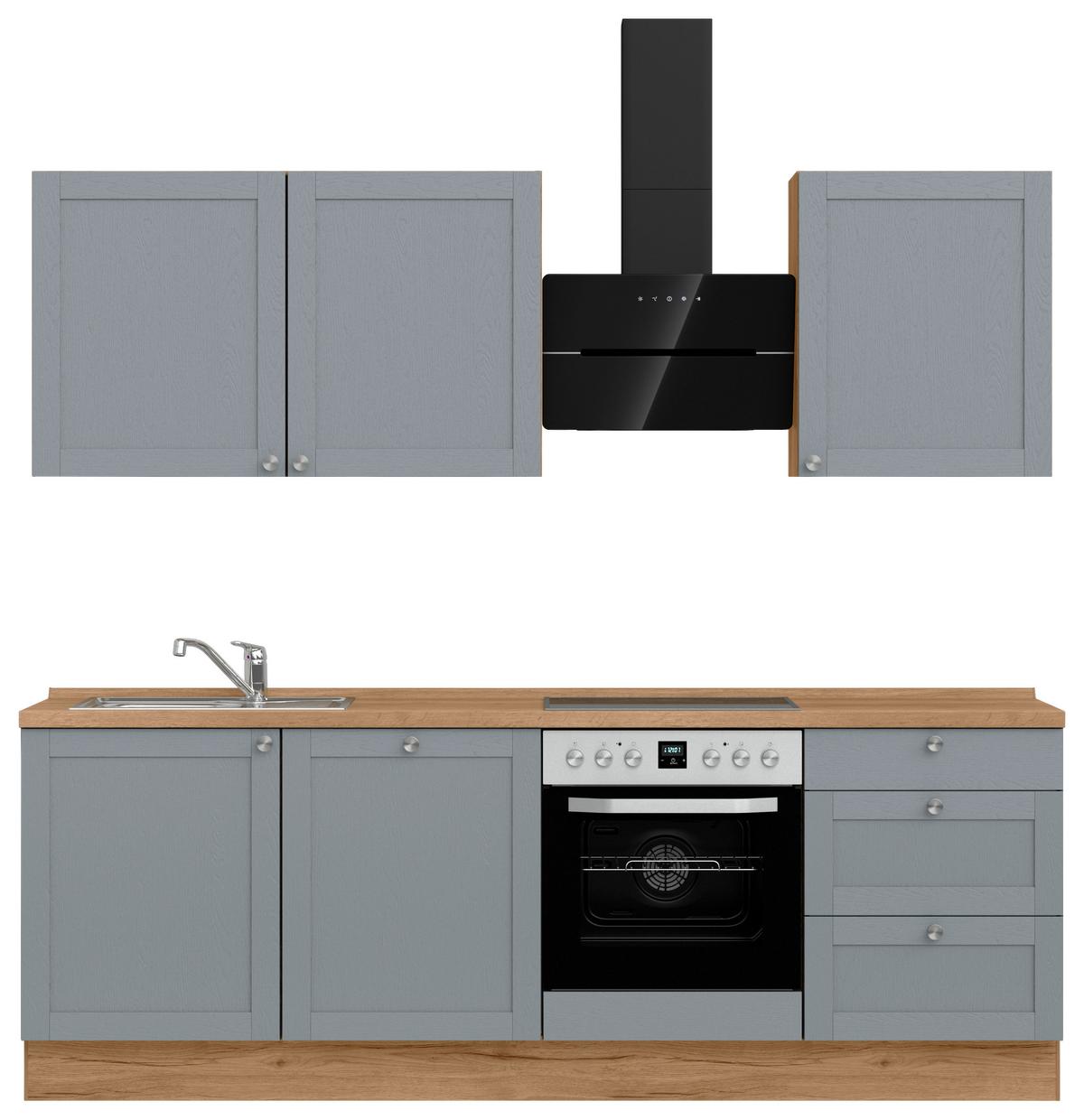 Küchenleerblock Frame High o. Geräte Blaugrau - Edelstahlfarben/Eichefarben, ROMANTIK / LANDHAUS, Holzwerkstoff/Metall (240cm) - Nobilia