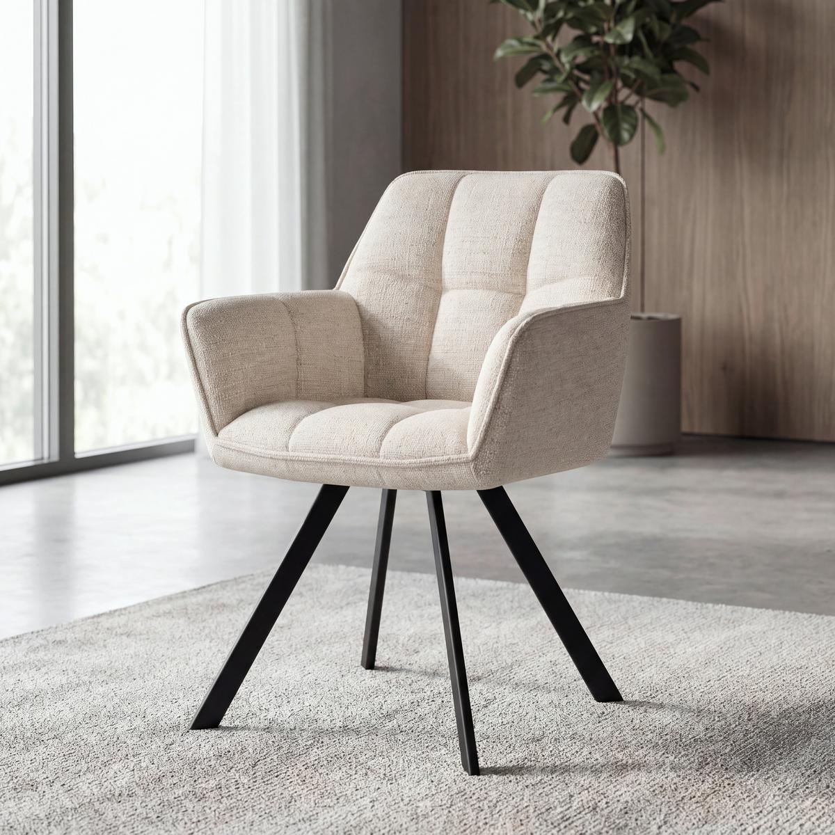 Naslanjač Romy, Krem - črna/krem barve, Moderno, kovina/tekstil (63/84,5/62cm)