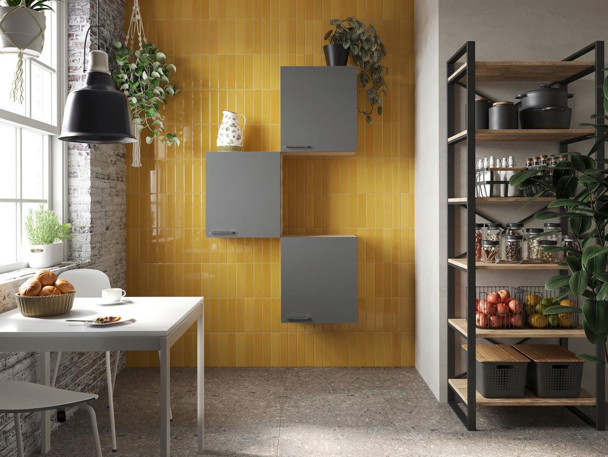 Set Kuhinjskih Zgornjih Omaric Merle, 3 Kos - srebrne barve/siva, Basics, kovina/leseni material (100/168,3/34,6cm) - Respekta