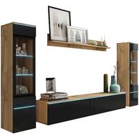 Wohnwand Vera 4-tlg. ca. 240x130 cm Eiche Wotan - Schwarz Hochglanz/Eiche Wotan, LIFESTYLE, Glas/Holzwerkstoff (240/130/33cm) - P & B