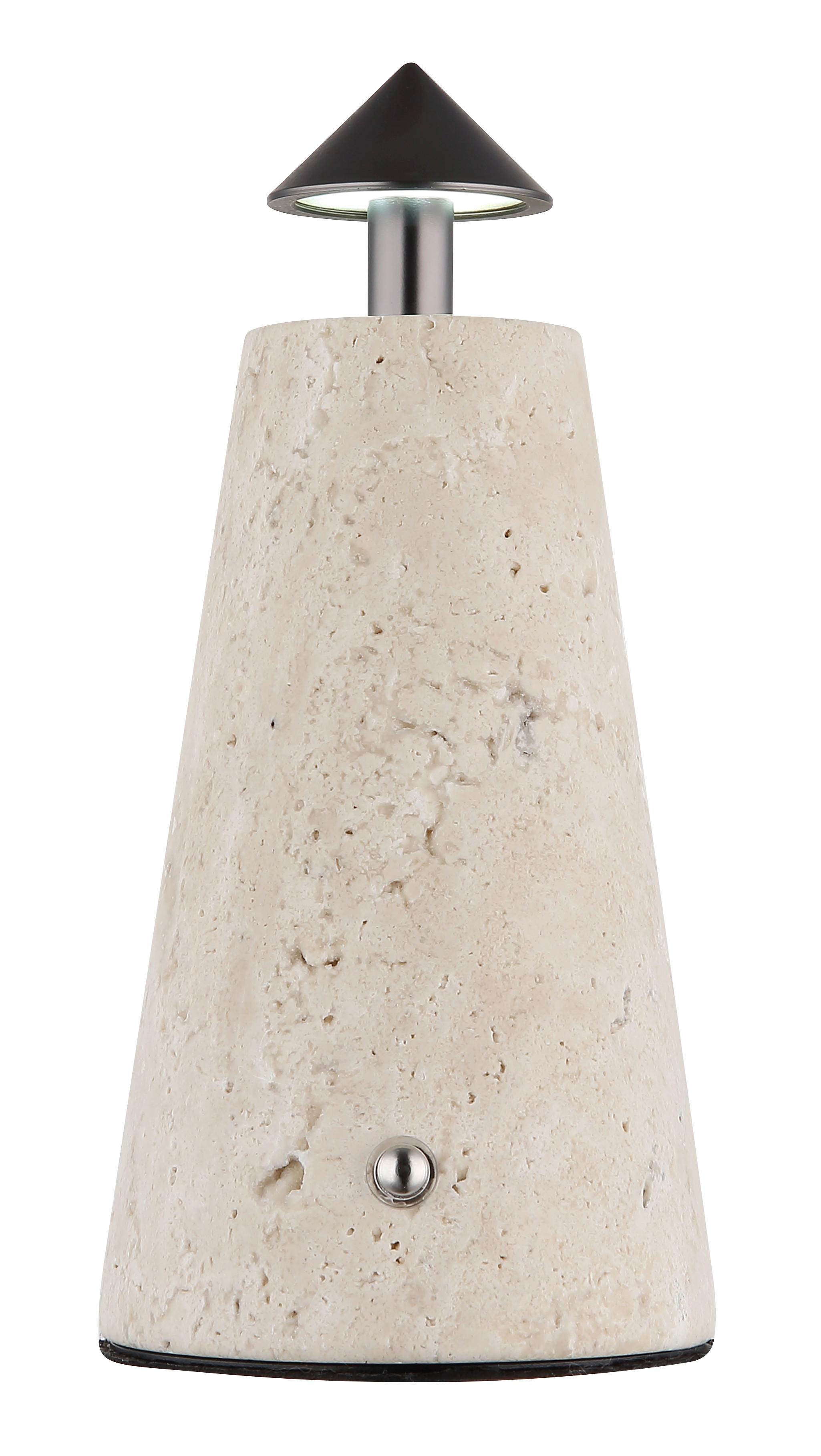 AKKU-TISCHLEUCHTE 21037G LIVA - Weiss/Schwarzchrom, Design, Kunststoff/Stein (9/19cm) - Globo