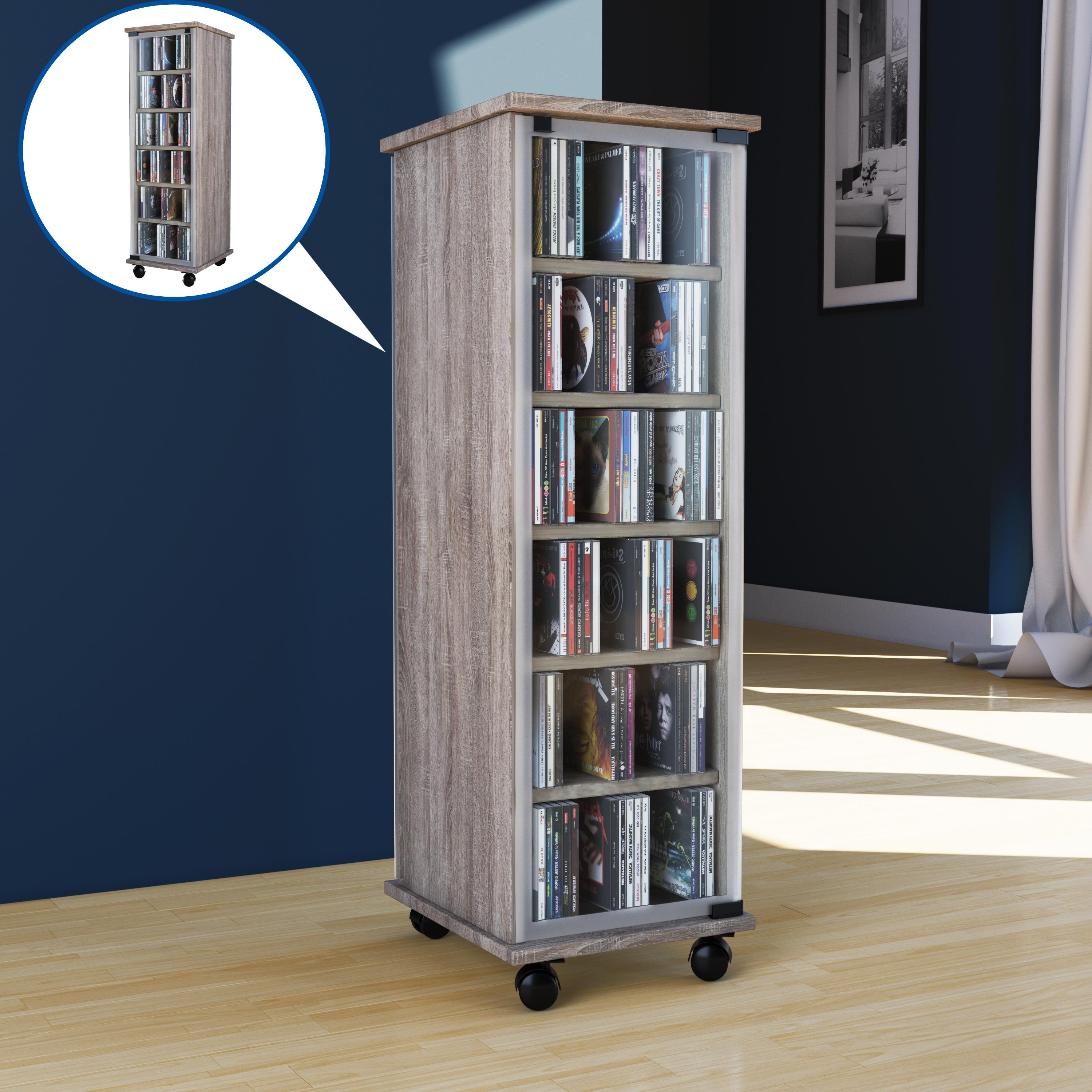 CD-Regal Valenza in Eichefarbe, B: 31 cm - Eichefarben, KONVENTIONELL, Glas/Holzwerkstoff (31/97,5/35cm) - MID.YOU