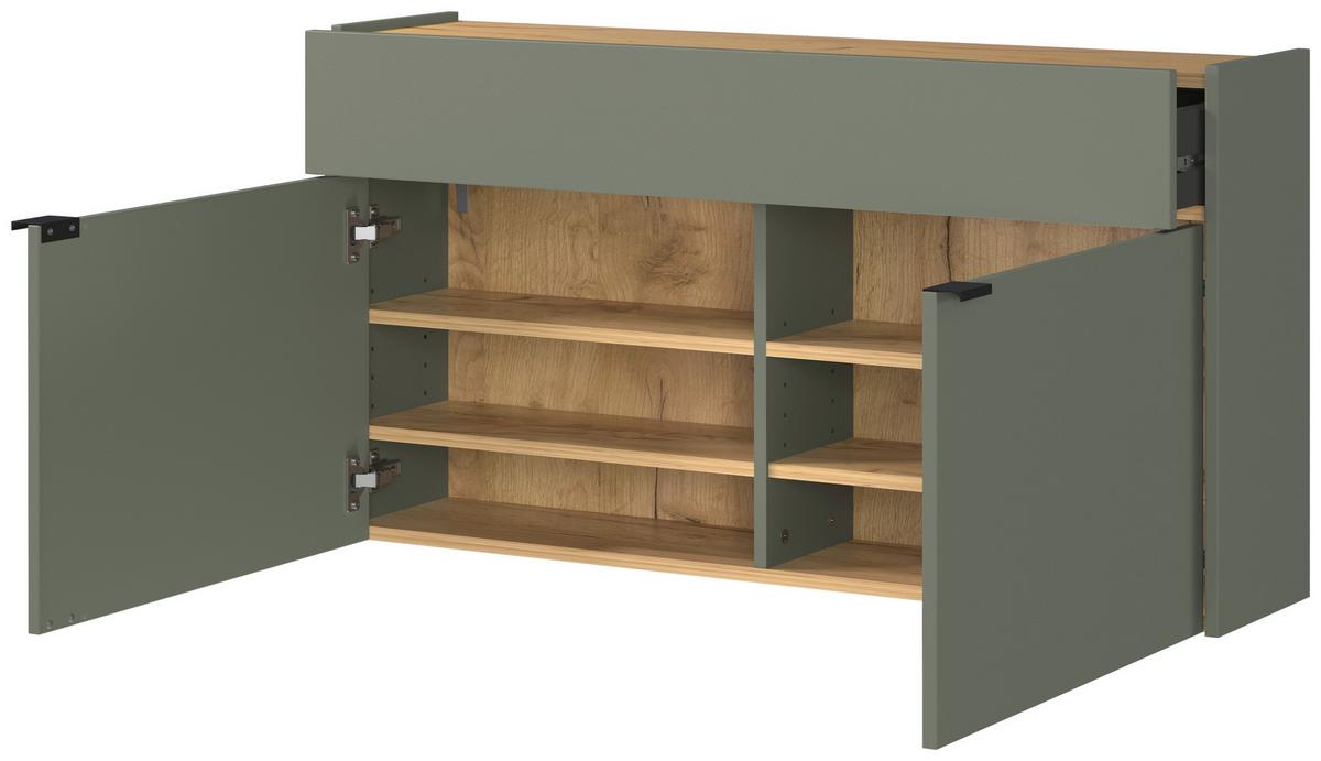 SZAFKA NA BUTY GW-AMECA - kolor dębowy/czarny, Design, materiał drewnopochodny/metal (110/57/22cm)