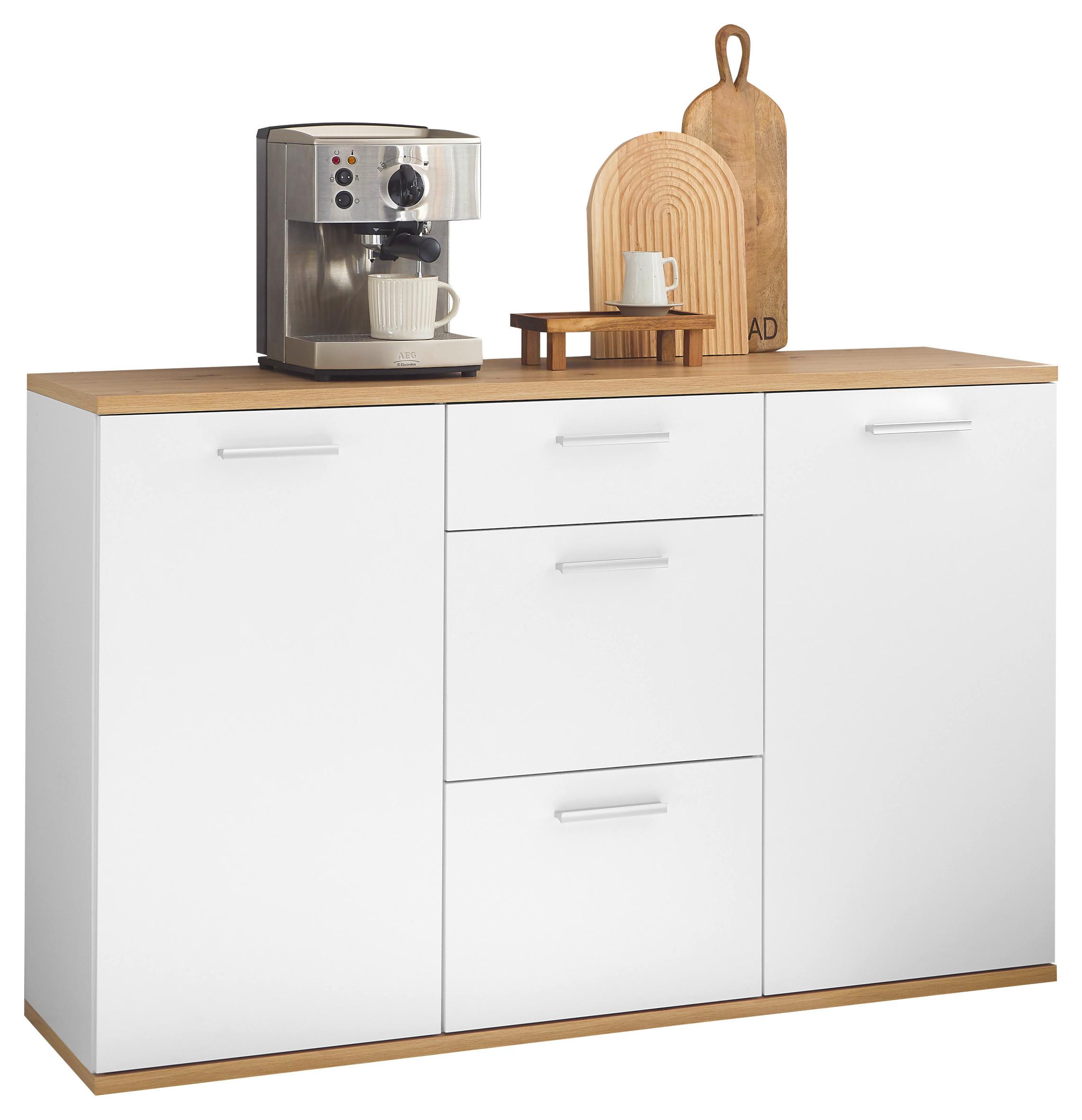 KOMODA SZEROKA BC 1035 - kolor srebrny/biały, Design, materiał drewnopochodny/tworzywo sztuczne (135/86/38cm) - MID.YOU