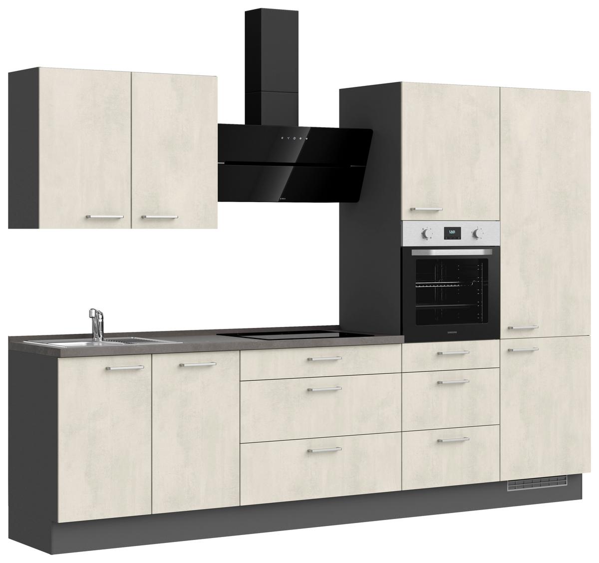 Küchenblock Riva High m. Geräten Weiß - Schieferfarben/Edelstahlfarben, MODERN, Holzwerkstoff/Metall (300cm) - Nobilia