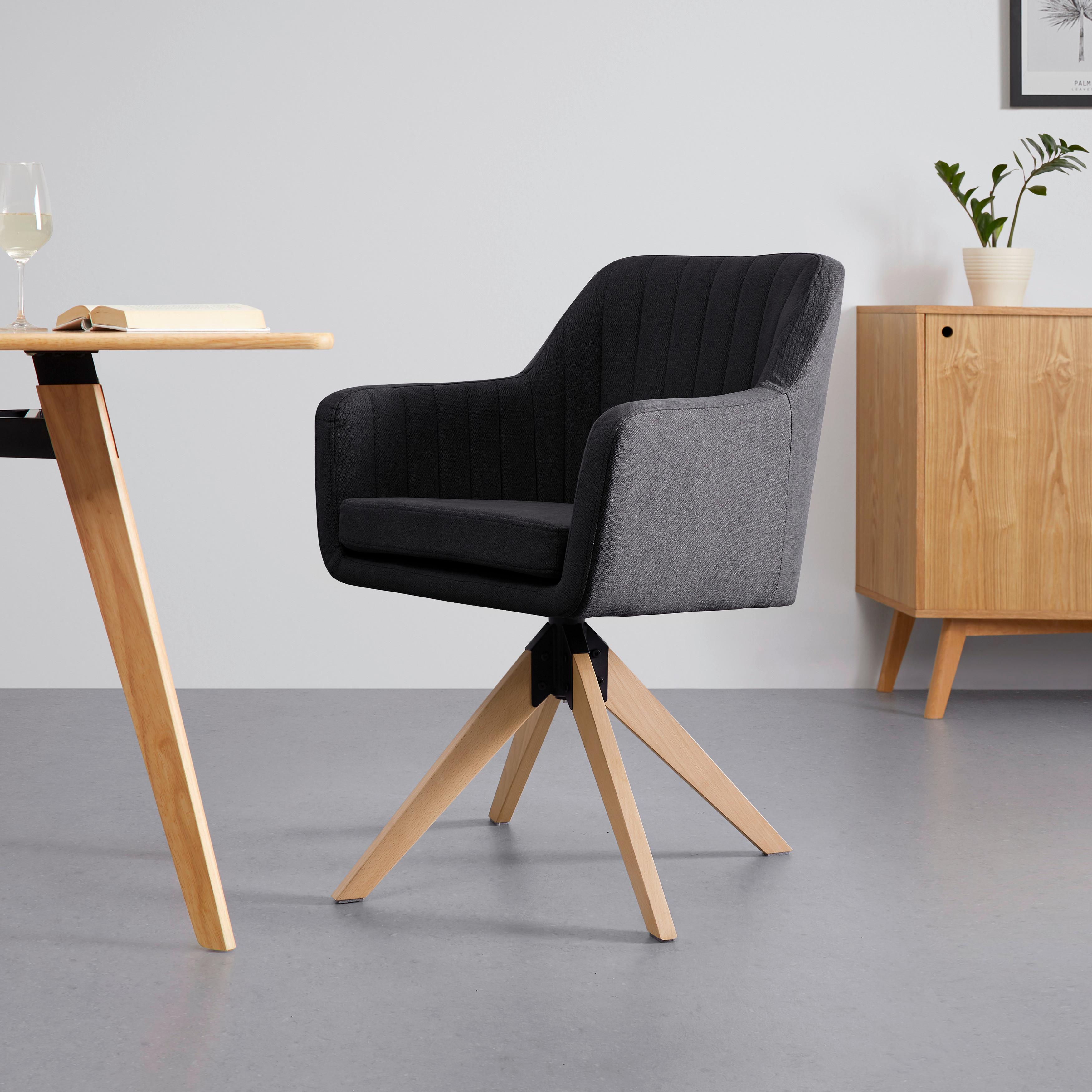 Armlehnstuhl Lucita Anthrazit Samt Drehbar Gepolstert - Anthrazit/Naturfarben, MODERN, Holz/Textil (59/88/60cm) - Bessagi Home
