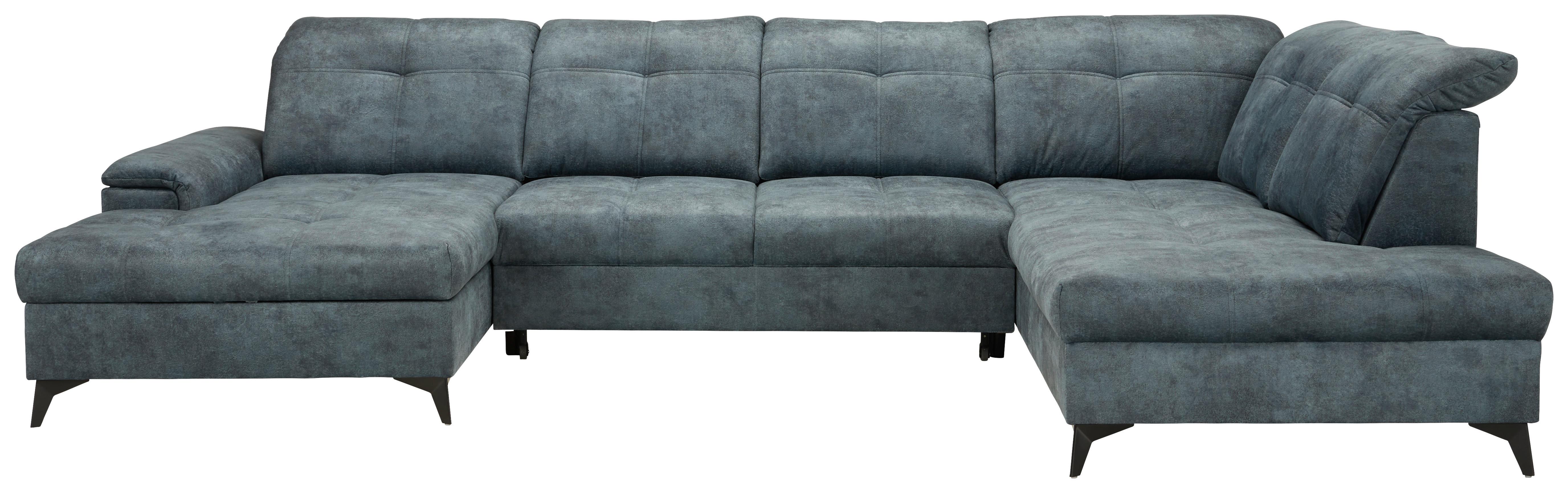 Sedežna Garnitura Sierra, Temno Modra, Ležišče, Predal - črna/modrosiva, Moderno, kovina/tekstil (181/364/230cm) - Modern Living