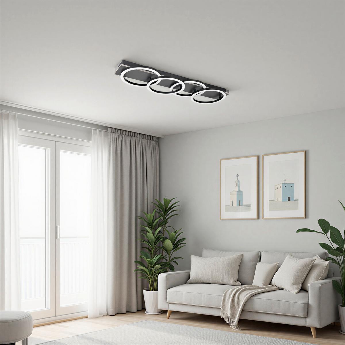 LAMPA SUFITOWA LED CLEVELAND - czarny, Basics, materiał drewnopochodny/tworzywo sztuczne (76/23/8cm) - Novel