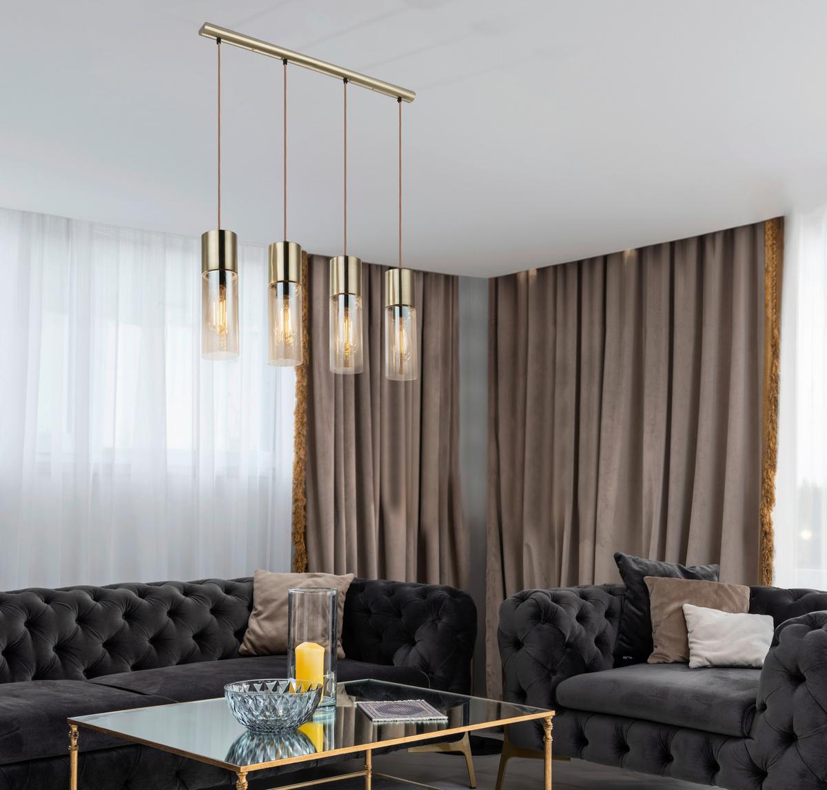 Hängeleuchte Nopä Gold/Champagner max. 25 Watt - Champagner/Goldfarben, KONVENTIONELL, Glas/Metall (80/9/156cm)