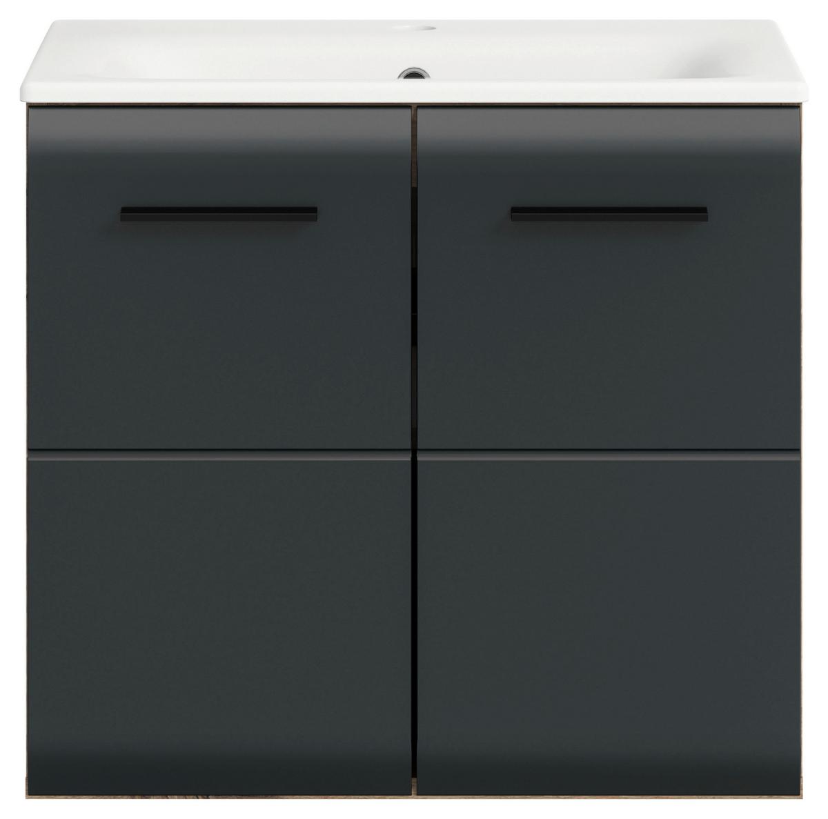 WASCHTISCHKOMBI ICE - Eiche dunkel/Weiss, Basics, Keramik/Holzwerkstoff (60cm) - MID.YOU