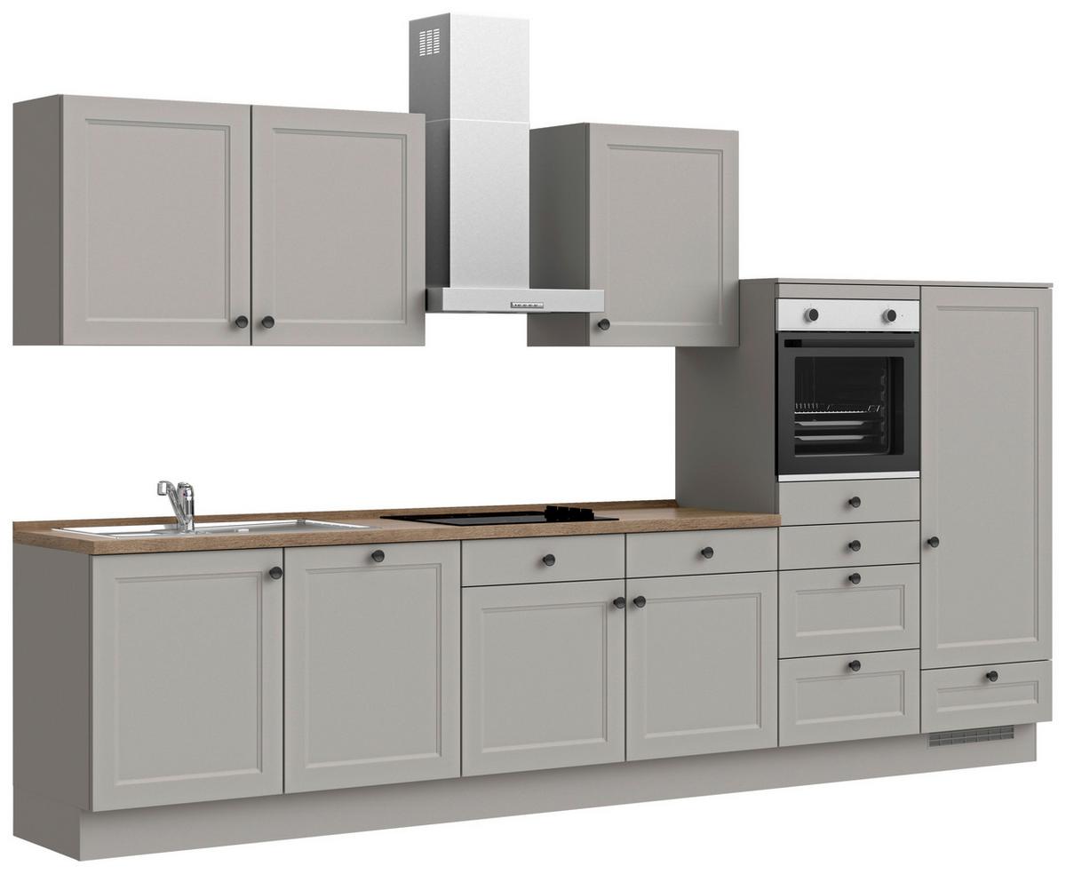 Küchenblock Cascada Low m. Geräten Grau - Eiche dunkel/Schwarz, MODERN, Holzwerkstoff/Metall (360cm) - Nobilia