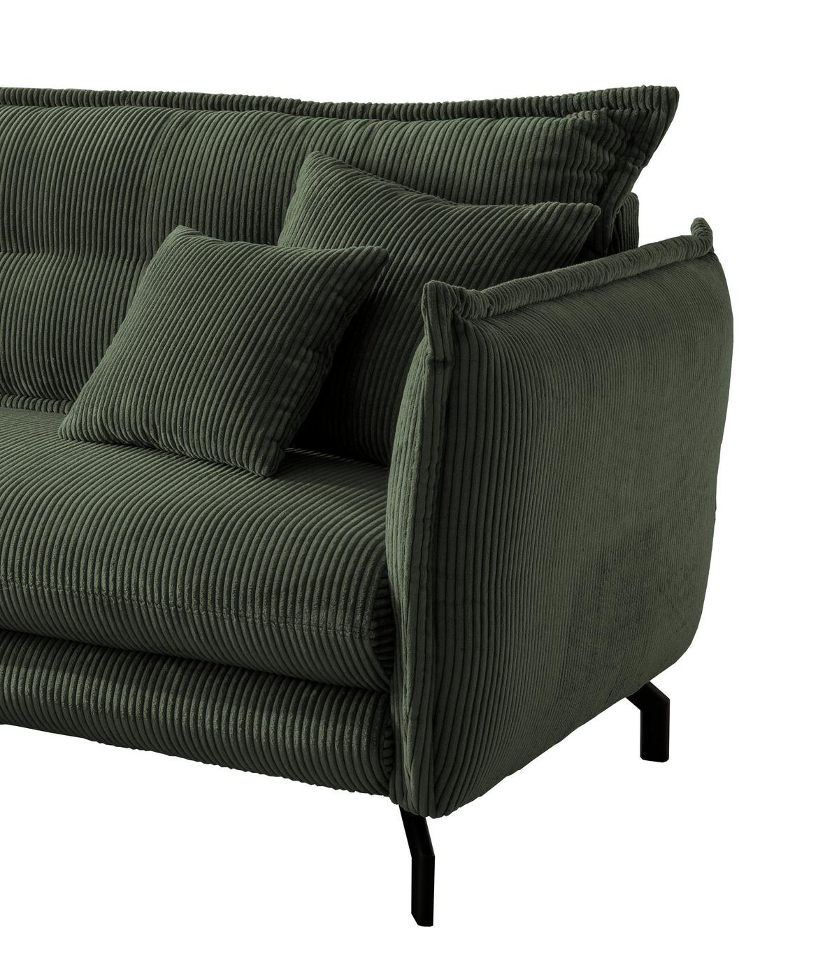 Wohnlandschaft Lava Moosgrün Cord ca. 180x255 cm - Schwarz/Grün, MODERN, Textil/Metall (180/255cm) - Livetastic