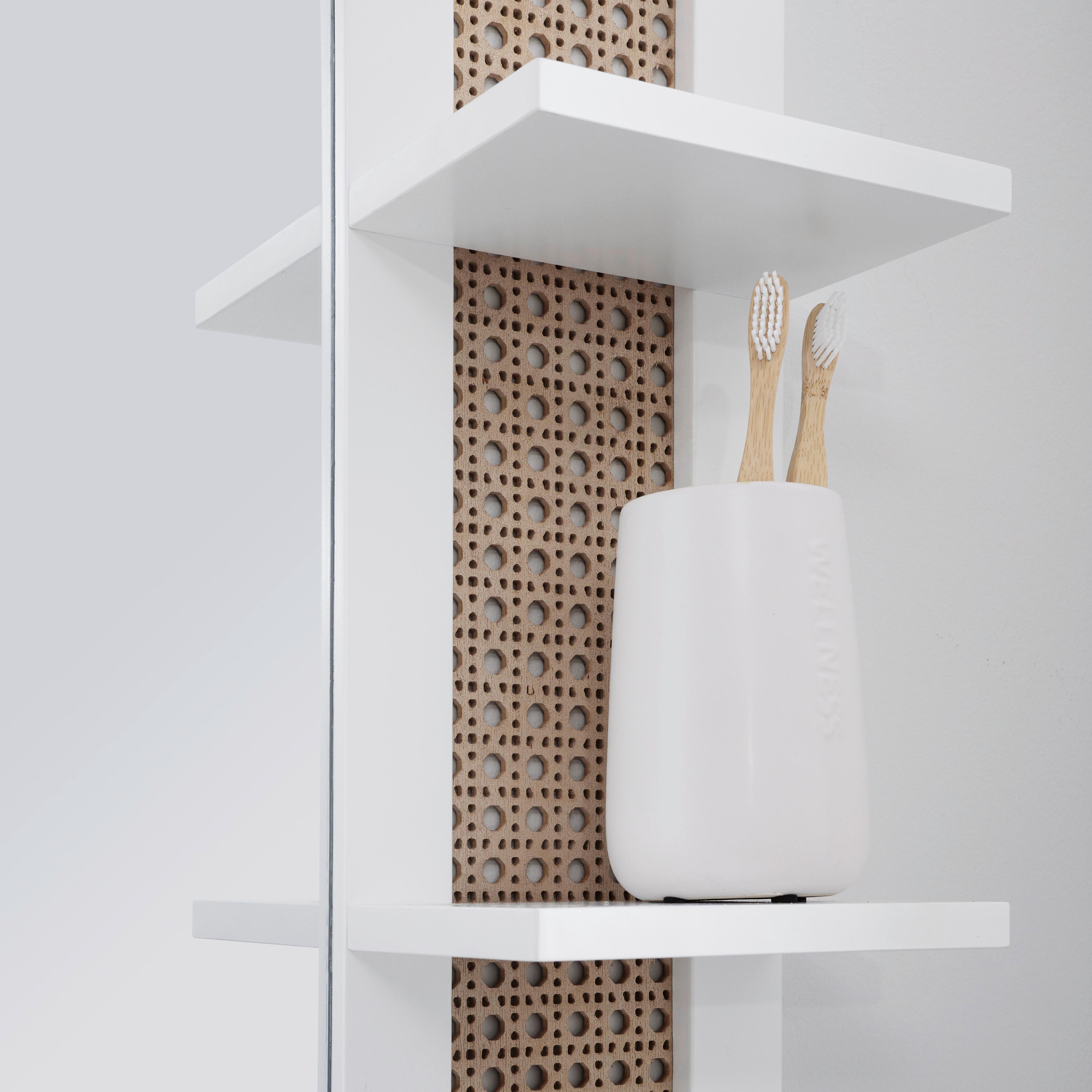 BADRUMSSPEGEL LISA - vit/naturfärgad, Modern, trämaterial/glas (61/70/13cm) - Bessagi Home
