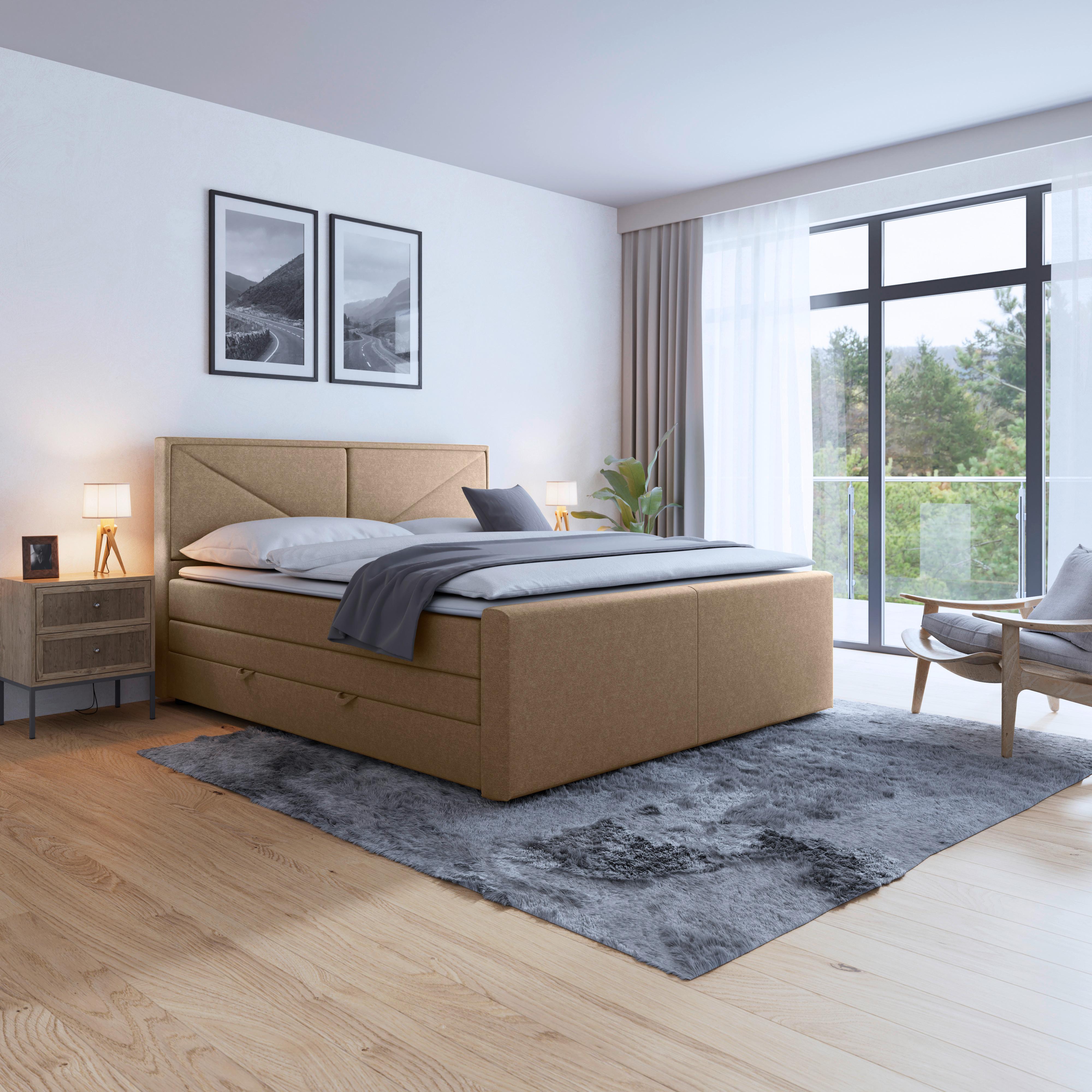Boxspringbett Lima ca. 140x200 cm Naturfarben - Naturfarben, MODERN, Holz/Kunststoff (140/200cm) - MID.YOU