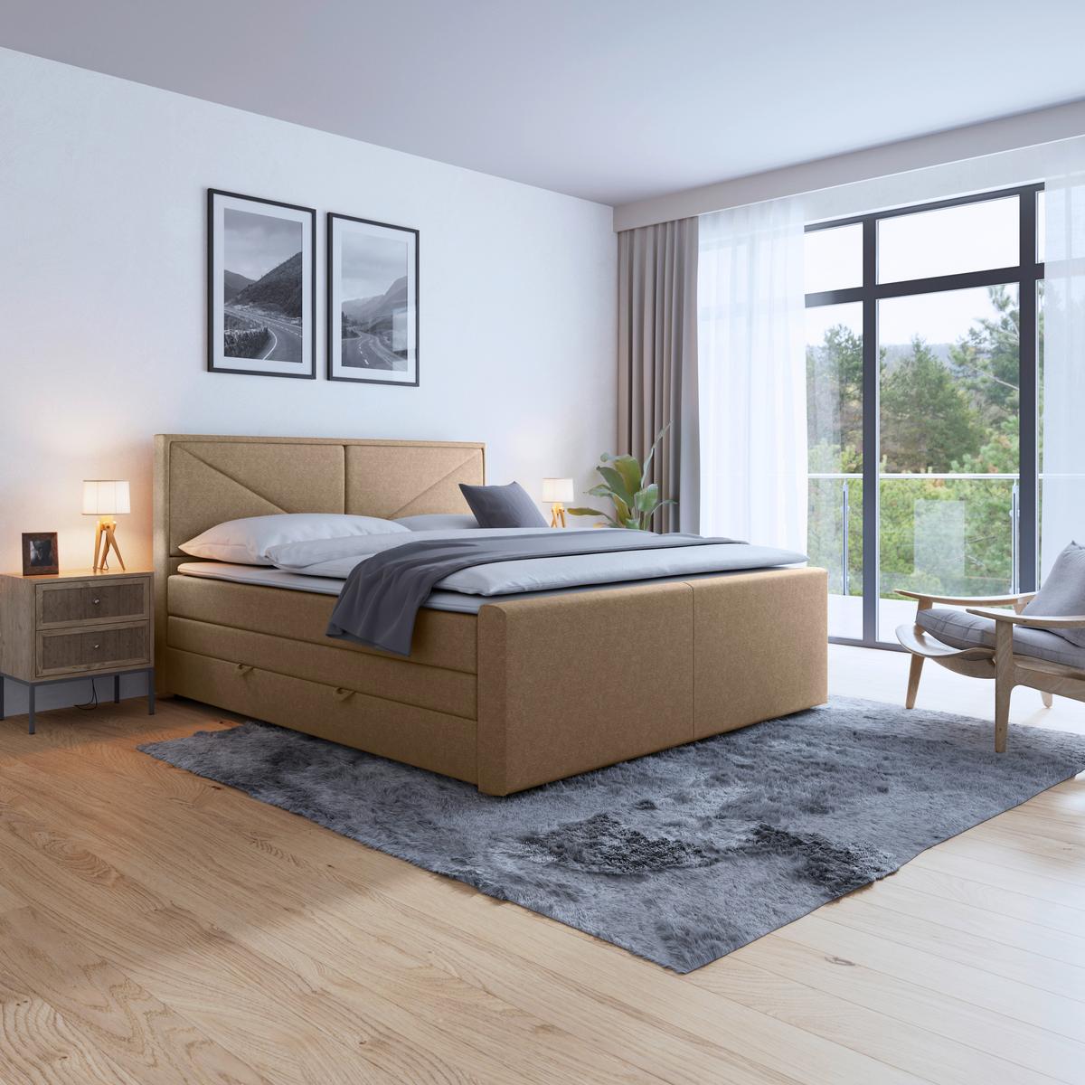 Boxspringbett Lima ca. 140x200 cm Naturfarben - Naturfarben, MODERN, Holz/Kunststoff (140/200cm) - MID.YOU