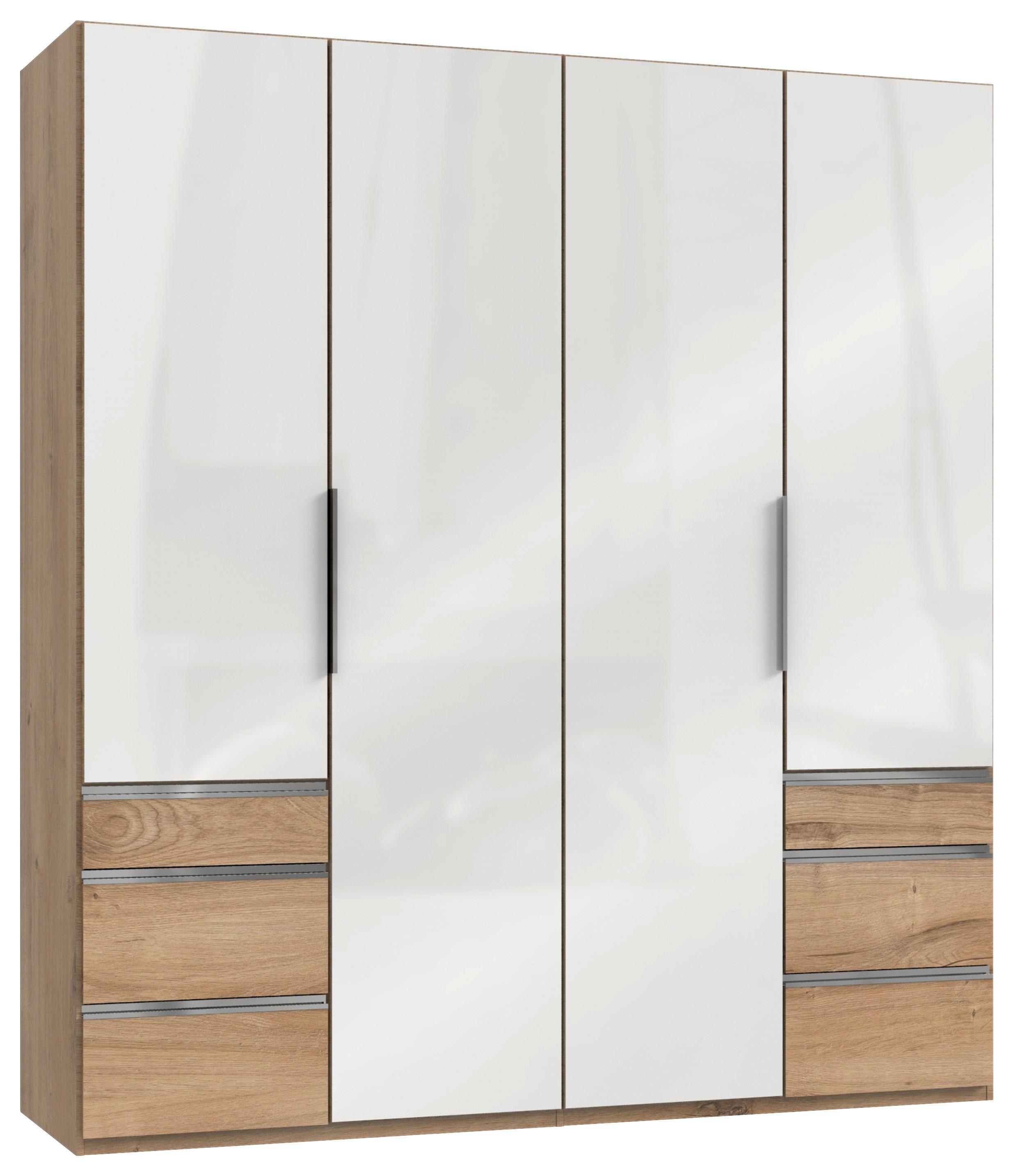 Drehtürenschrank Level 36D mit Laden ca. 200 cm Eiche/Weiß - Chromfarben/Weiß Hochglanz, MODERN, Holzwerkstoff (200/216/58cm) - MID.YOU