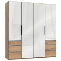 Drehtürenschrank Level 36D mit Laden ca. 200 cm Eiche/Weiß - Chromfarben/Weiß Hochglanz, MODERN, Holzwerkstoff (200/216/58cm) - MID.YOU