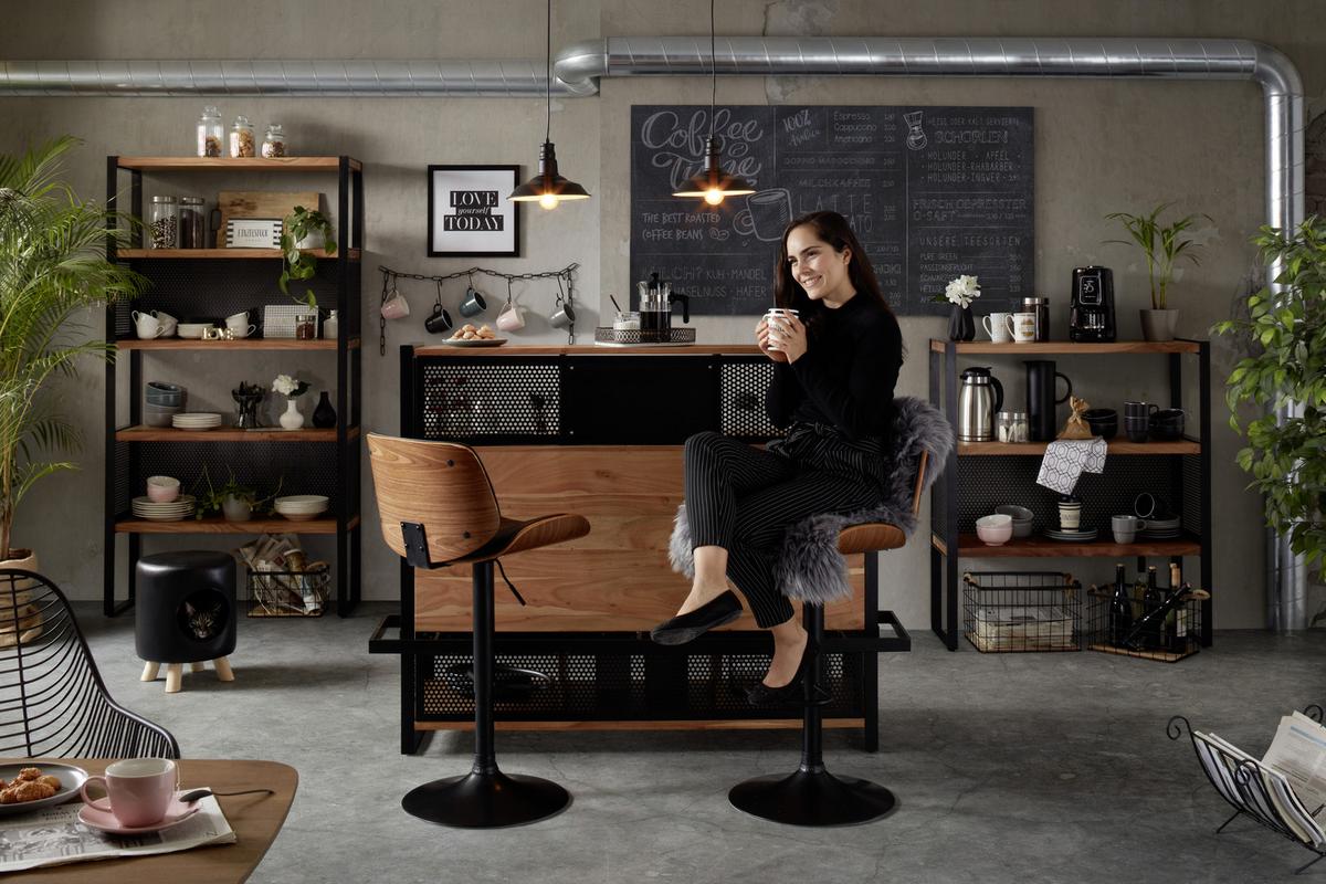 Bar aus Akazie - Schwarz/Naturfarben, Lifestyle, Holz/Metall (140/120/50cm) - Premium Living