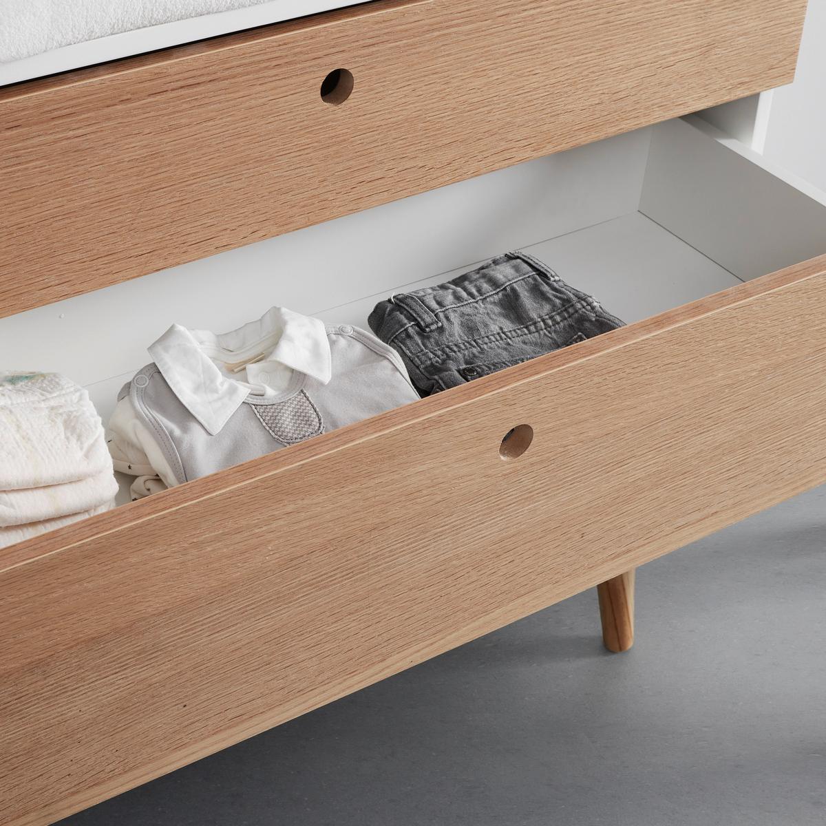 KOMODA Z PRZEWIJAKIEM POPPY - kolor naturalny/biały, Modern, materiał drewnopochodny/drewno (85/86/45cm) - Bessagi Kids