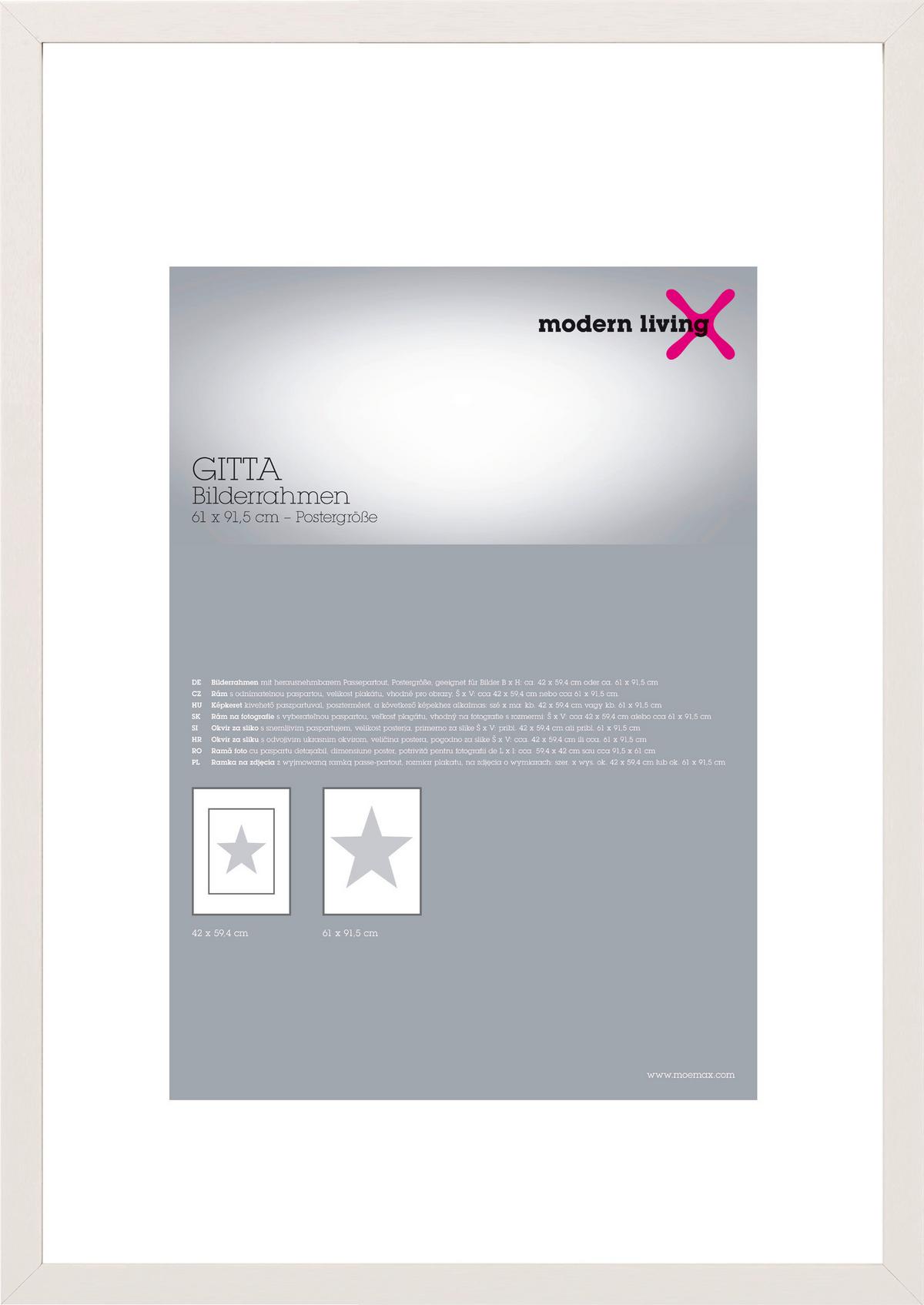 Bilderrahmen Gitta ca. 63x94cm - Weiss, Basics, Holzwerkstoff (61/91,5cm) - Modern Living