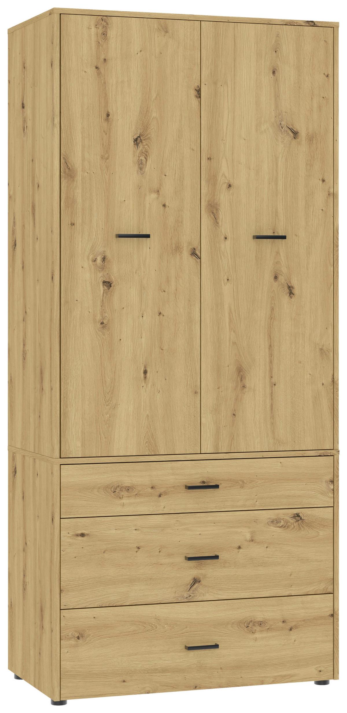 Kleiderschrank Kivo Eiche Artisan - Schwarz/Eiche Artisan, Basics, Holzwerkstoff/Kunststoff (90/199,6/52,1cm) - Based