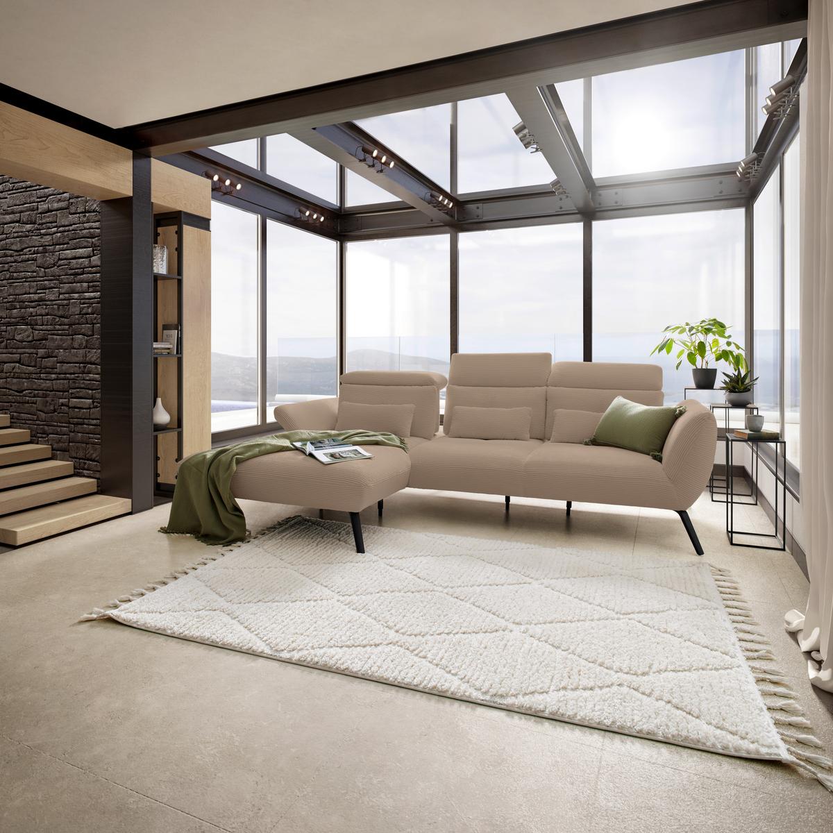 Wohnlandschaft Seattle Mokka - Schwarz/Weiß, MODERN, Holzwerkstoff/Textil (196/301cm) - Premium Living